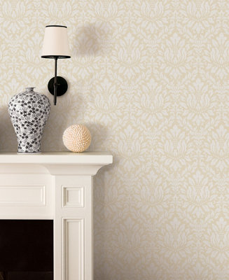 Galerie Stripes And Damask 2 Beige Stitched Damask Smooth Wallpaper