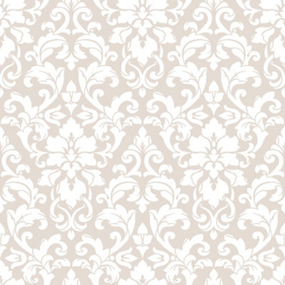 Galerie Stripes And Damask 2 Beige Velvet Damask Smooth Wallpaper