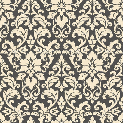 Galerie Stripes And Damask 2 Black Velvet Damask Smooth A4 Wallpaper Sample