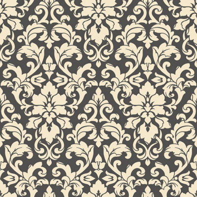 Galerie Stripes And Damask 2 Black Velvet Damask Smooth Wallpaper DIY