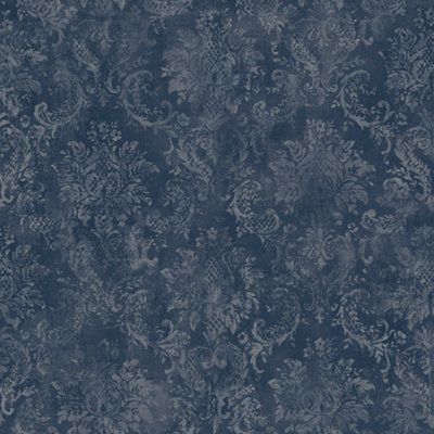 Galerie Stripes And Damask 2 Blue Canvas Damask Smooth Wallpaper