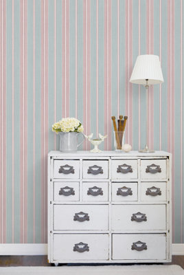 Galerie Stripes And Damask 2 Blue Cushion Stripe Smooth Wallpaper