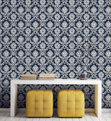 Galerie Stripes And Damask 2 Blue Damask Document Smooth Wallpaper