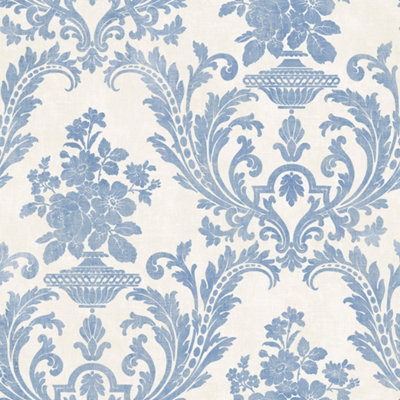 Galerie Stripes And Damask 2 Blue Sari With Texture Smooth Wallpaper