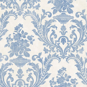 Galerie Stripes And Damask 2 Blue Sari With Texture Smooth Wallpaper