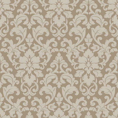 Galerie Stripes And Damask 2 Bronze Brown Velvet Damask Smooth Wallpaper