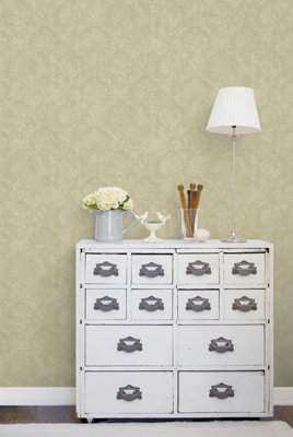 Galerie Stripes And Damask 2 Green Canvas Damask Smooth Wallpaper