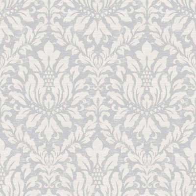 Galerie Stripes And Damask 2 Silver Grey Stitched Damask Smooth A4 Wallpaper Sample