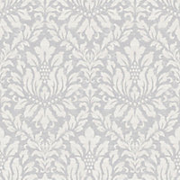 Galerie Stripes And Damask 2 Silver Grey Stitched Damask Smooth Wallpaper