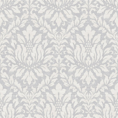 Galerie Stripes And Damask 2 Silver Grey Stitched Damask Smooth Wallpaper