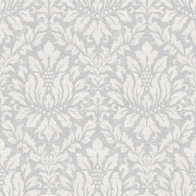 Galerie Stripes And Damask 2 Silver Grey Stitched Damask Smooth Wallpaper