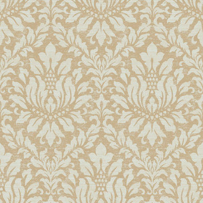 Galerie Stripes And Damask 2 Yellow Gold Stitched Damask Smooth Wallpaper