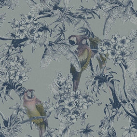 Galerie Ted Baker Eden Blue Macaw Birds Floral Tree Wallpaper Roll