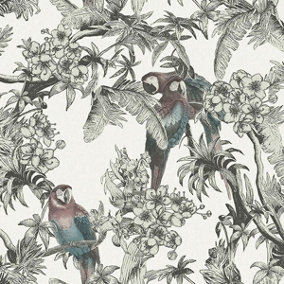 Galerie Ted Baker Eden Green Macaw Birds Floral Tree Wallpaper Roll