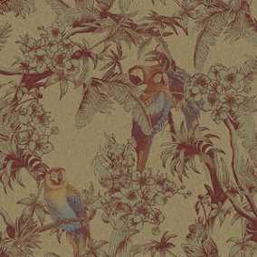 Galerie Ted Baker Eden Metallic Red Macaw Birds Floral Tree Wallpaper Roll