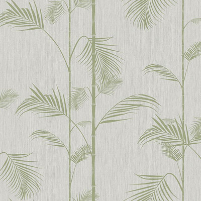 Galerie Ted Baker Eden Metallic Silver/Green Carmel Bamboo Leaf Wallpaper Roll