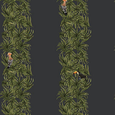 Galerie Ted Baker Eden Navy/Green Compala Bird and Leaf Stripe Wallpaper Roll