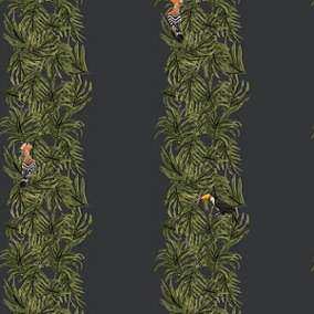 Galerie Ted Baker Eden Navy/Green Compala Bird and Leaf Stripe Wallpaper Roll