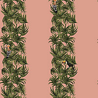 Galerie Ted Baker Eden Pink Compala Bird and Leaf Stripe Wallpaper Roll