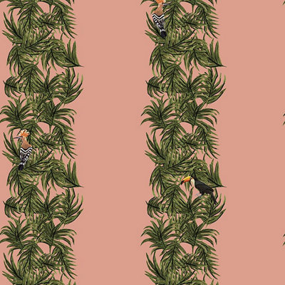 Galerie Ted Baker Eden Pink Compala Bird and Leaf Stripe Wallpaper Roll