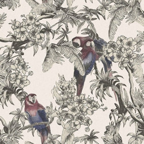 Galerie Ted Baker Eden Pink Macaw Birds Floral Tree Wallpaper Roll