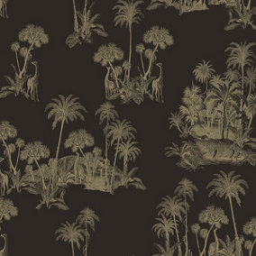 Galerie Ted Baker Fantasia Black/Gold Laurel Safari Tree Wallpaper Roll