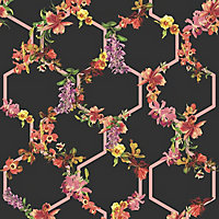 Galerie Ted Baker Fantasia Black Lost Garden Floral Trellis Wallpaper Roll