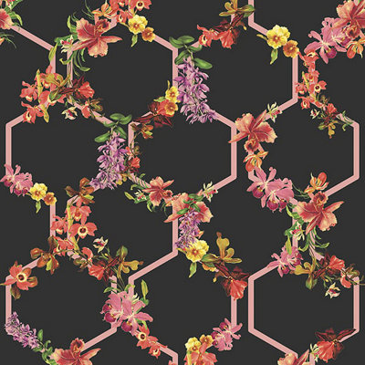 Galerie Ted Baker Fantasia Black Lost Garden Floral Trellis Wallpaper Roll