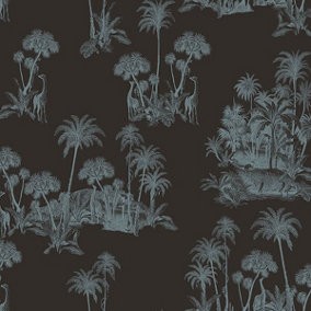 Galerie Ted Baker Fantasia Black/Silver Laurel Safari Tree Wallpaper Roll