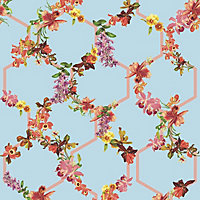 Galerie Ted Baker Fantasia Blue Lost Garden Floral Trellis Wallpaper Roll