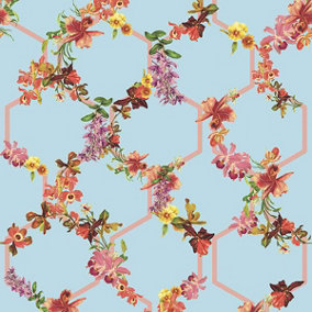 Galerie Ted Baker Fantasia Blue Lost Garden Floral Trellis Wallpaper Roll