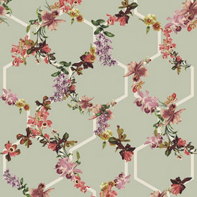 Galerie Ted Baker Fantasia Green Lost Garden Floral Trellis Wallpaper Roll