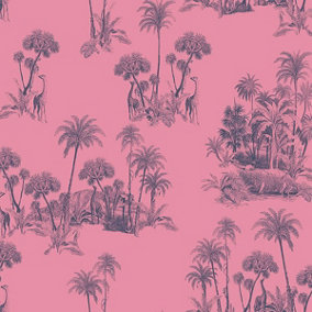 Galerie Ted Baker Fantasia Pink Laurel Safari Tree Wallpaper Roll