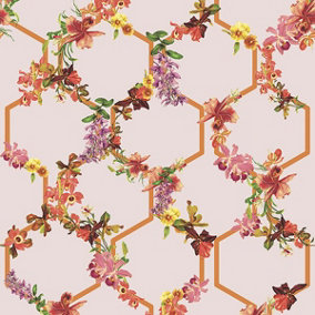 Galerie Ted Baker Fantasia Pink Lost Garden Floral Trellis Wallpaper Roll