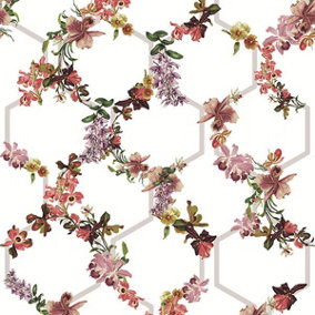 Galerie Ted Baker Fantasia White Lost Garden Floral Trellis Wallpaper Roll