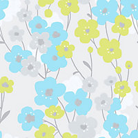 Galerie Tempo yellow blue grey poppy floral abstract smooth wallpaper