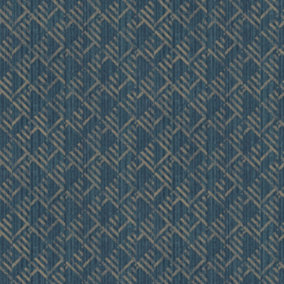 Galerie TexStyle Blue Geometric Block Flock Wallpaper Roll