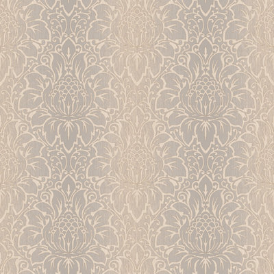 Galerie Texture Style Beige Leaf Damask Smooth Wallpaper DIY at B&Q