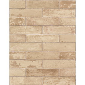 Galerie Texture Style Cream Brick Effect Smooth Wallpaper