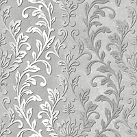 Galerie Texture Style Silver Grey Bold Leaf Pattern Smooth Wallpaper