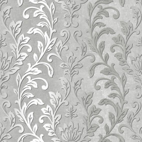 Galerie Texture Style Silver Grey Bold Leaf Pattern Smooth Wallpaper