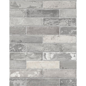 Galerie Texture Style Silver Grey Brick Effect Smooth Wallpaper