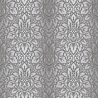 Galerie Texture Style Silver Grey Leaf Damask Smooth Wallpaper