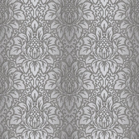 Galerie Texture Style Silver Grey Leaf Damask Smooth Wallpaper