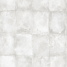 Galerie Texture Style Silver Grey Tile Effect Smooth Wallpaper