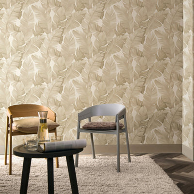 Galerie The New Design Book Beige Palm Leaf Wallpaper Roll