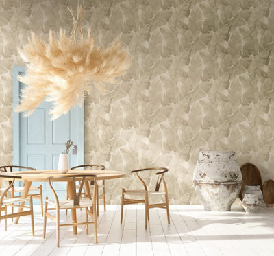 Galerie The New Design Book Beige Palm Leaf Wallpaper Roll