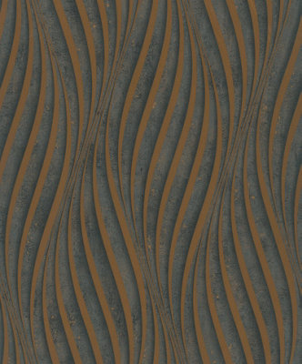 Galerie The New Design Book Black/Copper Sheen Wave Ribbons A4 Wallpaper Sample