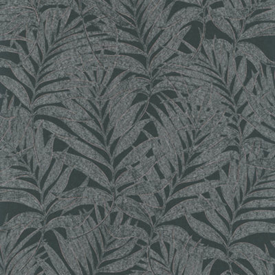 Galerie The New Design Book Black/Silver Glitter Botanical Palm Leaf Design Wallpaper Roll