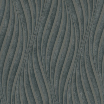 Galerie The New Design Book Black/Silver Sheen Wave Ribbons Wallpaper Roll